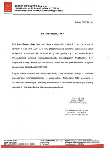 List referencyjny zatrudnienia